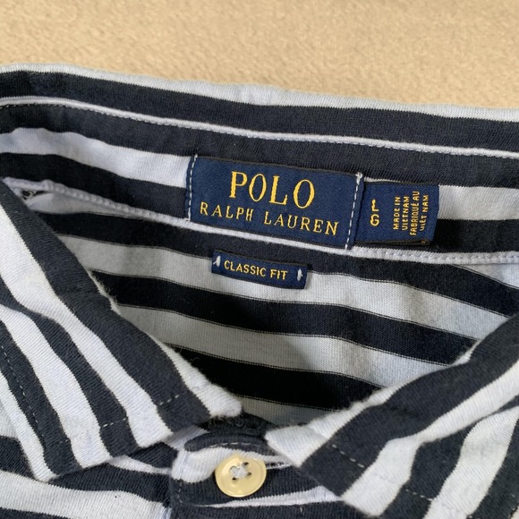 Polo Ralph Lauren Polo‎ Shirt Mens Large Classic Fit Striped Pocket Short Sleeve - Picture 3 of 9